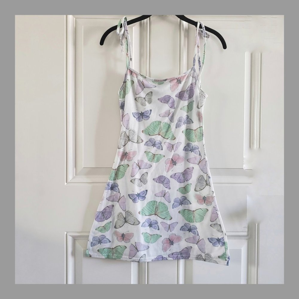 PRETTYLITTLETHING Bodycon Butterfly Print Spaghetti Strap Mini Dress Sz 4